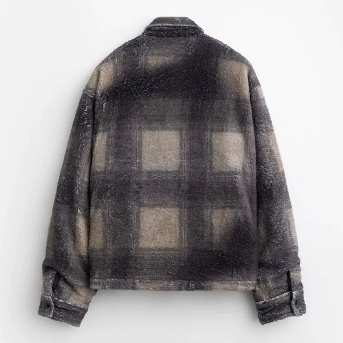 STAMPD Camo Plaid Cropped Sherpa Hoodie Men’s Shirts 840200642545 Free Shipping Worldwide