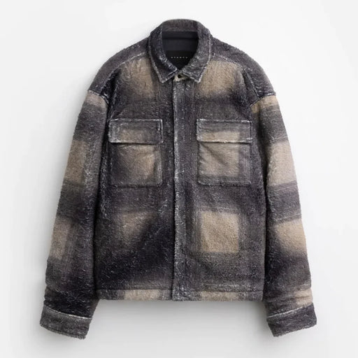 STAMPD Camo Plaid Cropped Sherpa Hoodie Men’s Shirts 840200642545 Free Shipping Worldwide