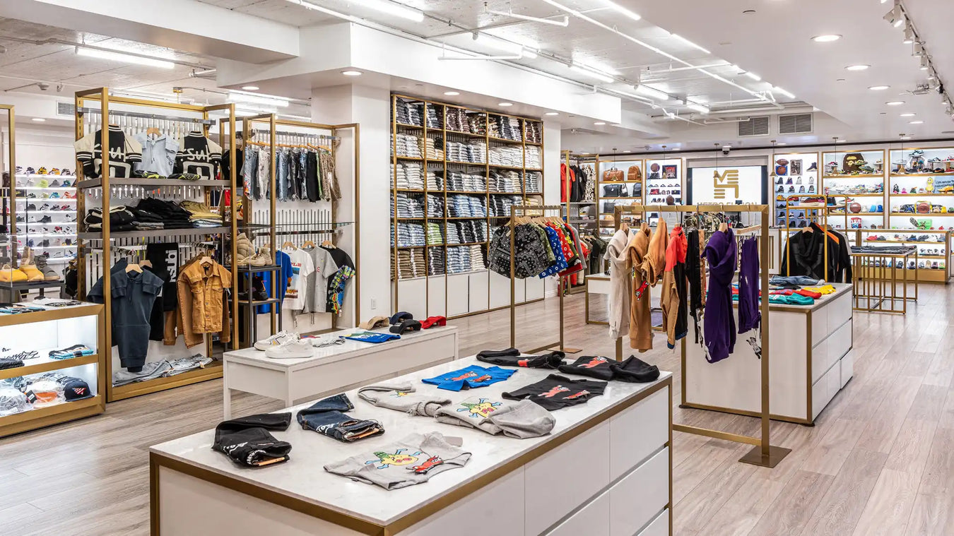 Upscale clothing store interior.