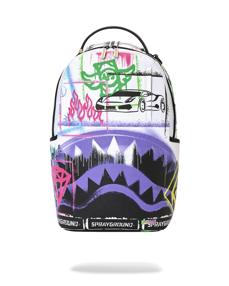 SPRAYGROUND B8538 STENCIL PENCIL CONTINENTAL SHARK ATTACK BLACK AND WHITE SPLIT BACKPACK BTS26
