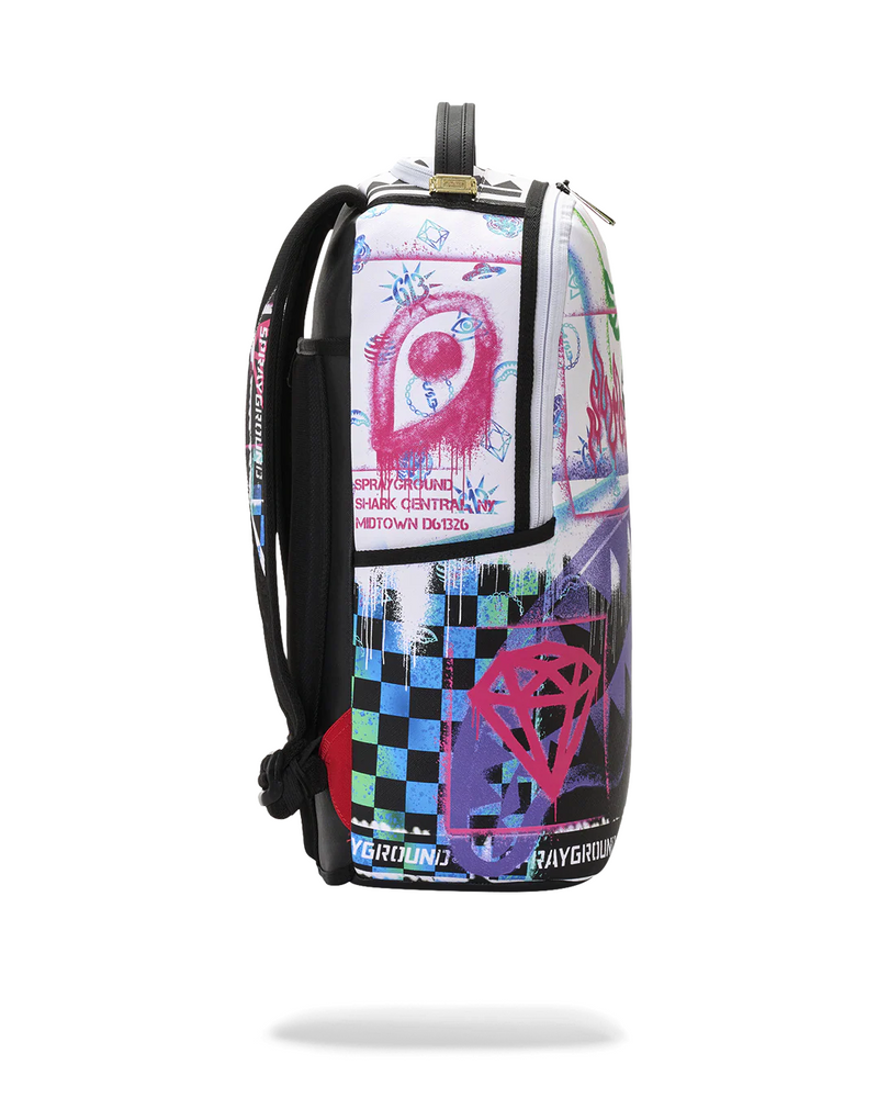SPRAYGROUND B8538 STENCIL PENCIL CONTINENTAL SHARK ATTACK BLACK AND WHITE SPLIT BACKPACK BTS26
