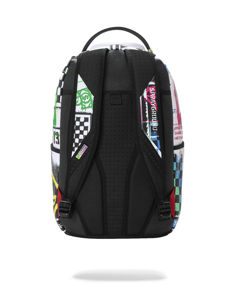 SPRAYGROUND B8538 STENCIL PENCIL CONTINENTAL SHARK ATTACK BLACK AND WHITE SPLIT BACKPACK BTS26