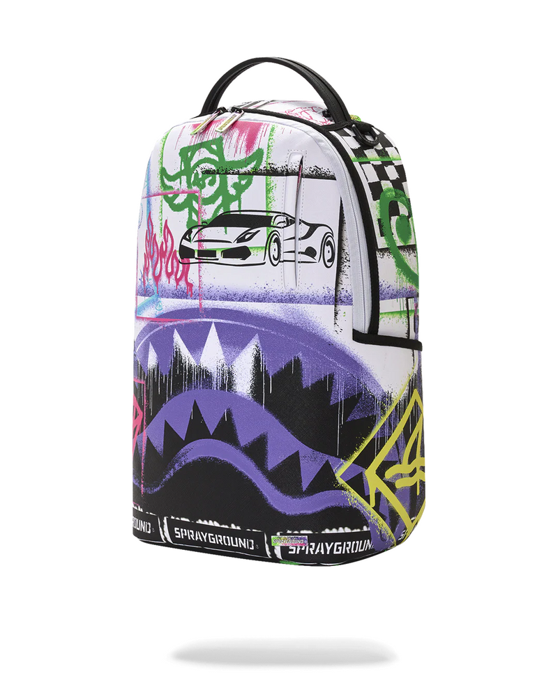 SPRAYGROUND B8538 STENCIL PENCIL CONTINENTAL SHARK ATTACK BLACK AND WHITE SPLIT BACKPACK BTS26