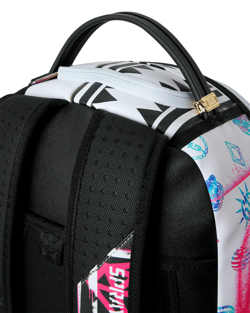 SPRAYGROUND B8538 STENCIL PENCIL CONTINENTAL SHARK ATTACK BLACK AND WHITE SPLIT BACKPACK BTS26