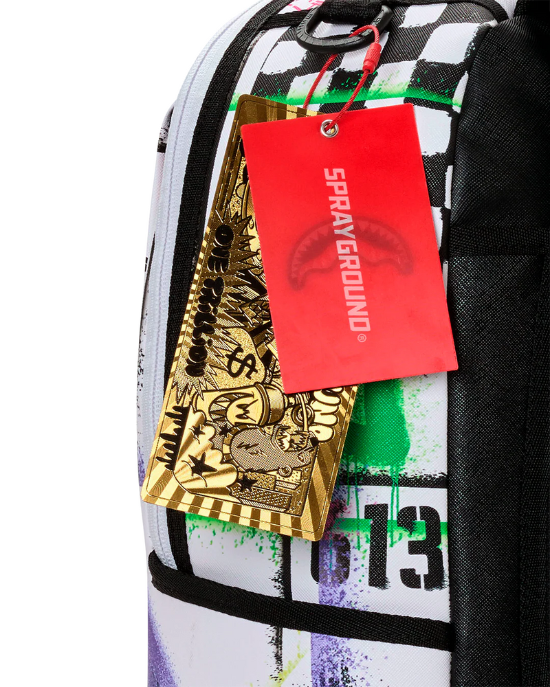SPRAYGROUND B8538 STENCIL PENCIL CONTINENTAL SHARK ATTACK BLACK AND WHITE SPLIT BACKPACK BTS26