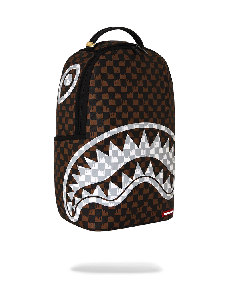 SPRAYGROUND B8552 BROWN AND CREAM DRIP CHECK PARIS FANG SHARK BACKPACK BTS26