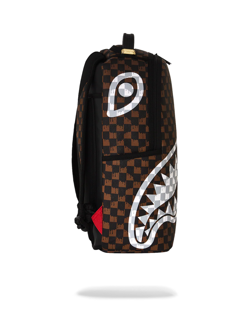 SPRAYGROUND B8552 BROWN AND CREAM DRIP CHECK PARIS FANG SHARK BACKPACK BTS26