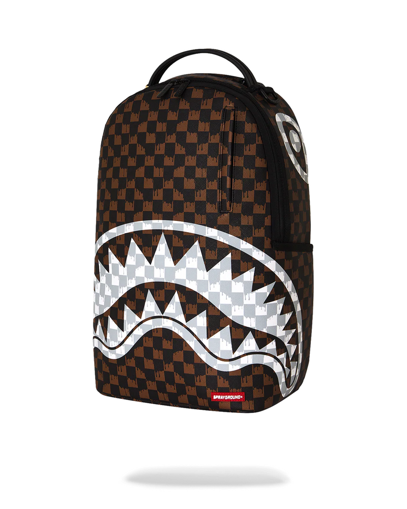 SPRAYGROUND B8552 BROWN AND CREAM DRIP CHECK PARIS FANG SHARK BACKPACK BTS26