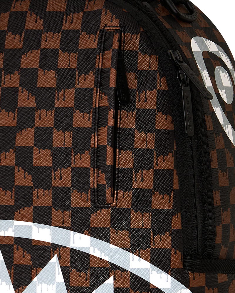 SPRAYGROUND B8552 BROWN AND CREAM DRIP CHECK PARIS FANG SHARK BACKPACK BTS26