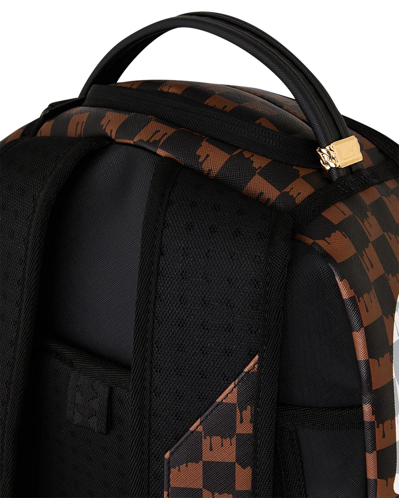 SPRAYGROUND B8552 BROWN AND CREAM DRIP CHECK PARIS FANG SHARK BACKPACK BTS26