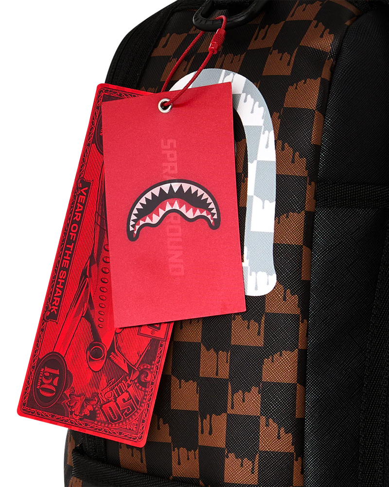 SPRAYGROUND B8552 BROWN AND CREAM DRIP CHECK PARIS FANG SHARK BACKPACK BTS26