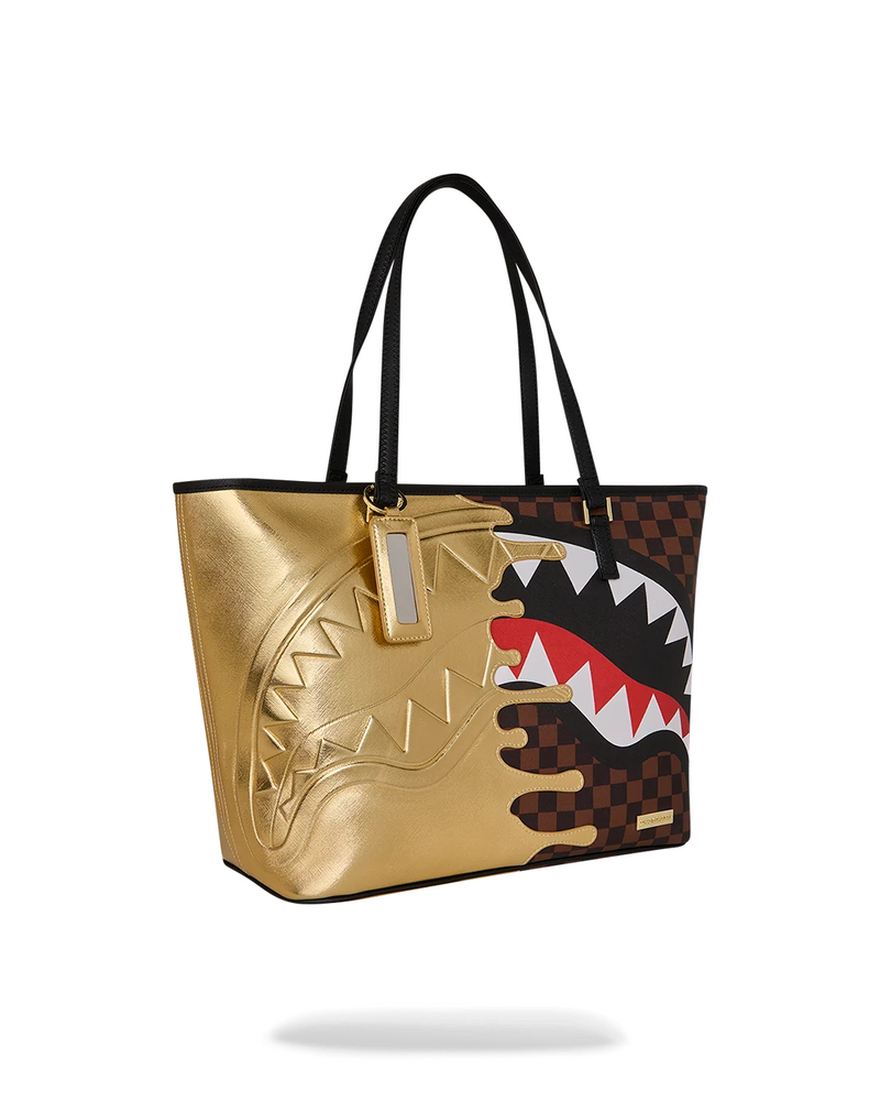 SPRAYGROUND T9345 GOLDEN DYNASTY SHARKS IN PARIS GOLD DRIP TOTE BTS26
