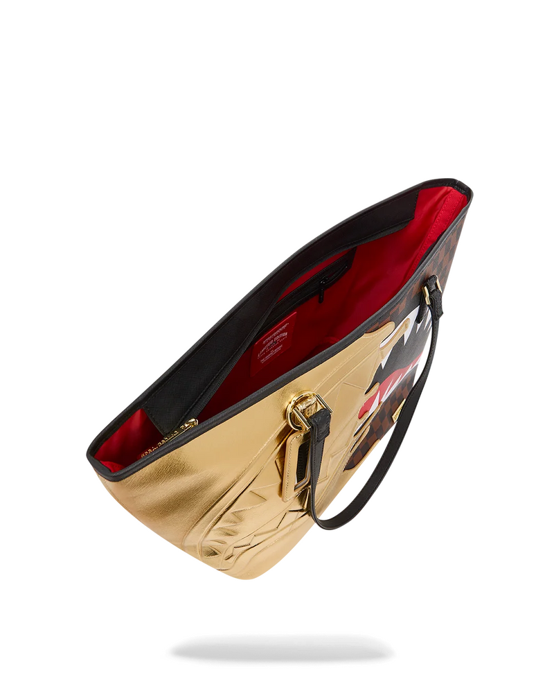SPRAYGROUND T9345 GOLDEN DYNASTY SHARKS IN PARIS GOLD DRIP TOTE BTS26